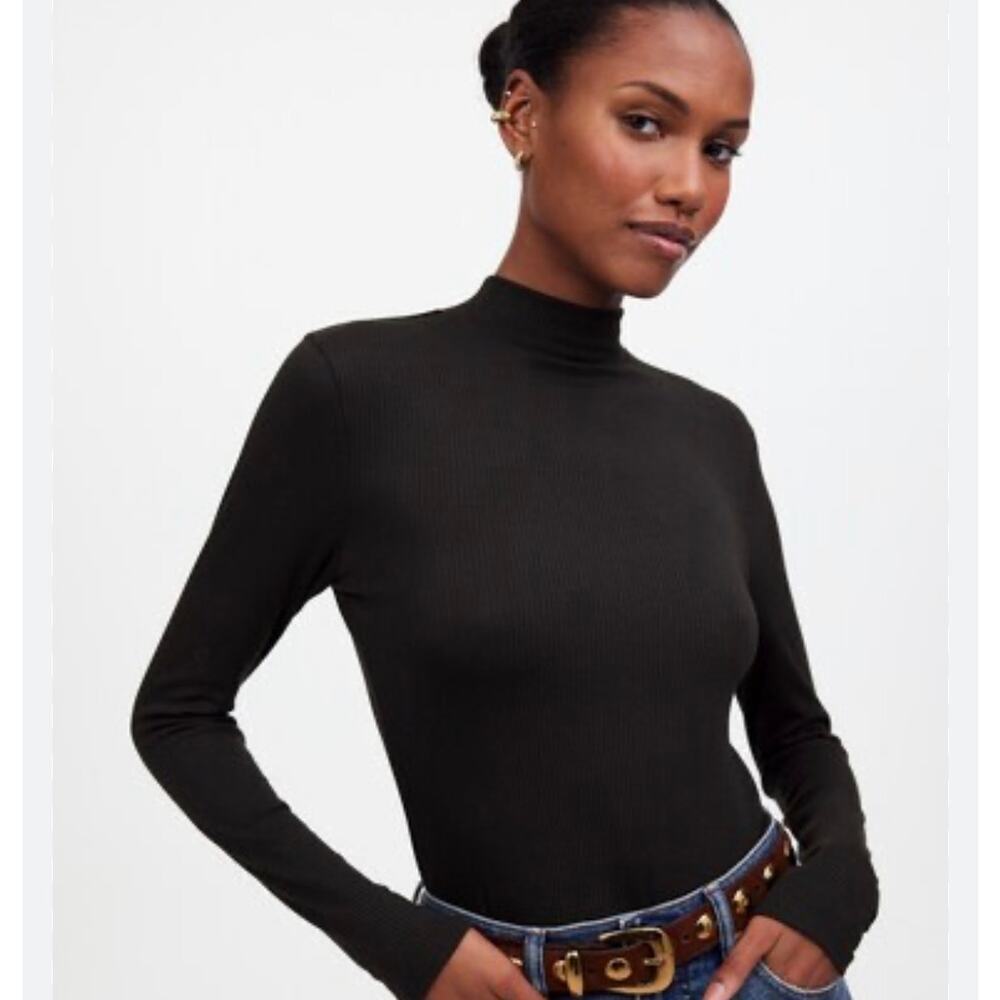 Madewell XXS Drapey Rib Mockneck Sweater Black Pullover Long Sleeves